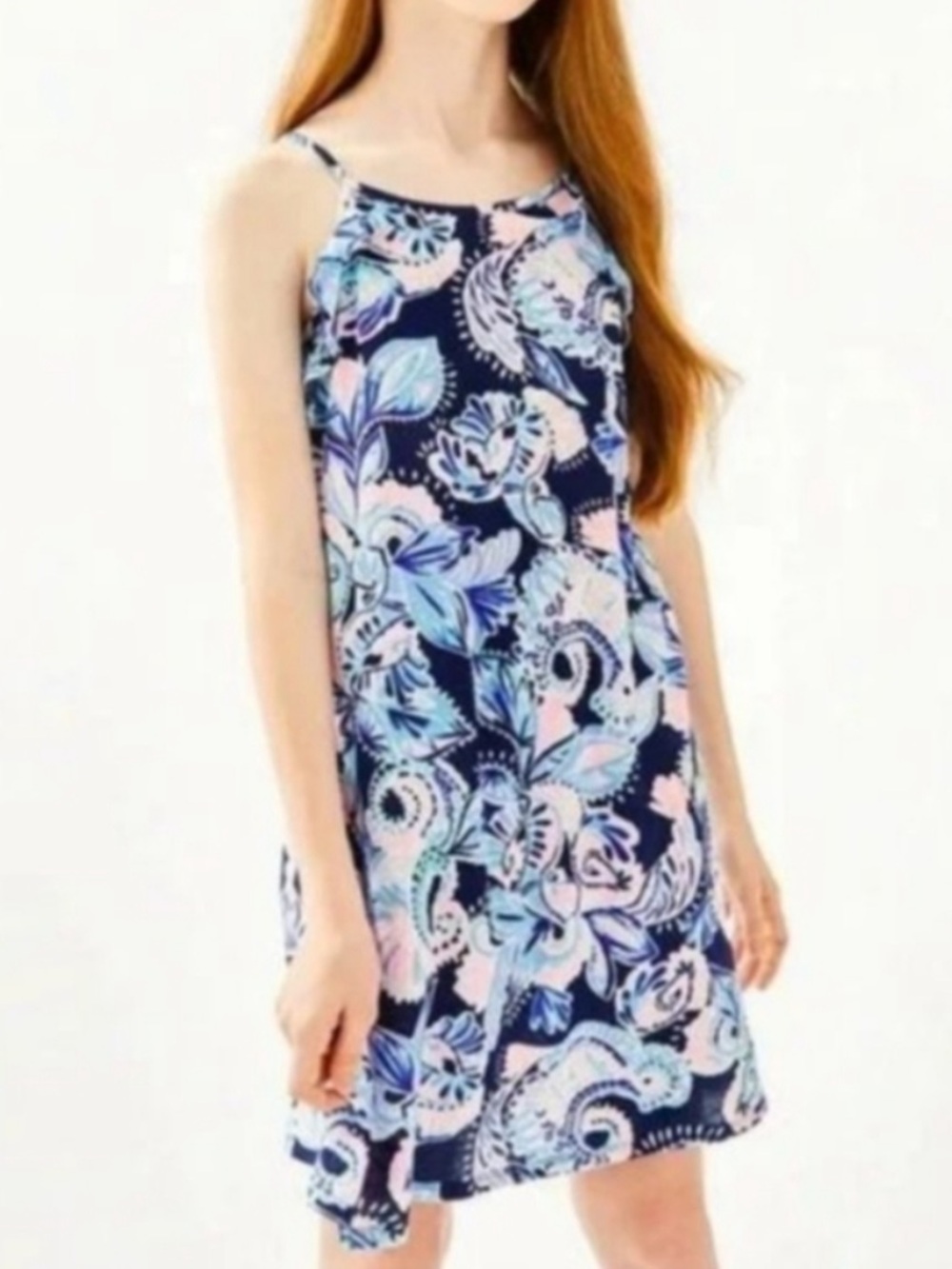 Lilly Pulitzer Girls' Mini Billie Halter Dress High Tidy Navy Ruffle Tank Sz S